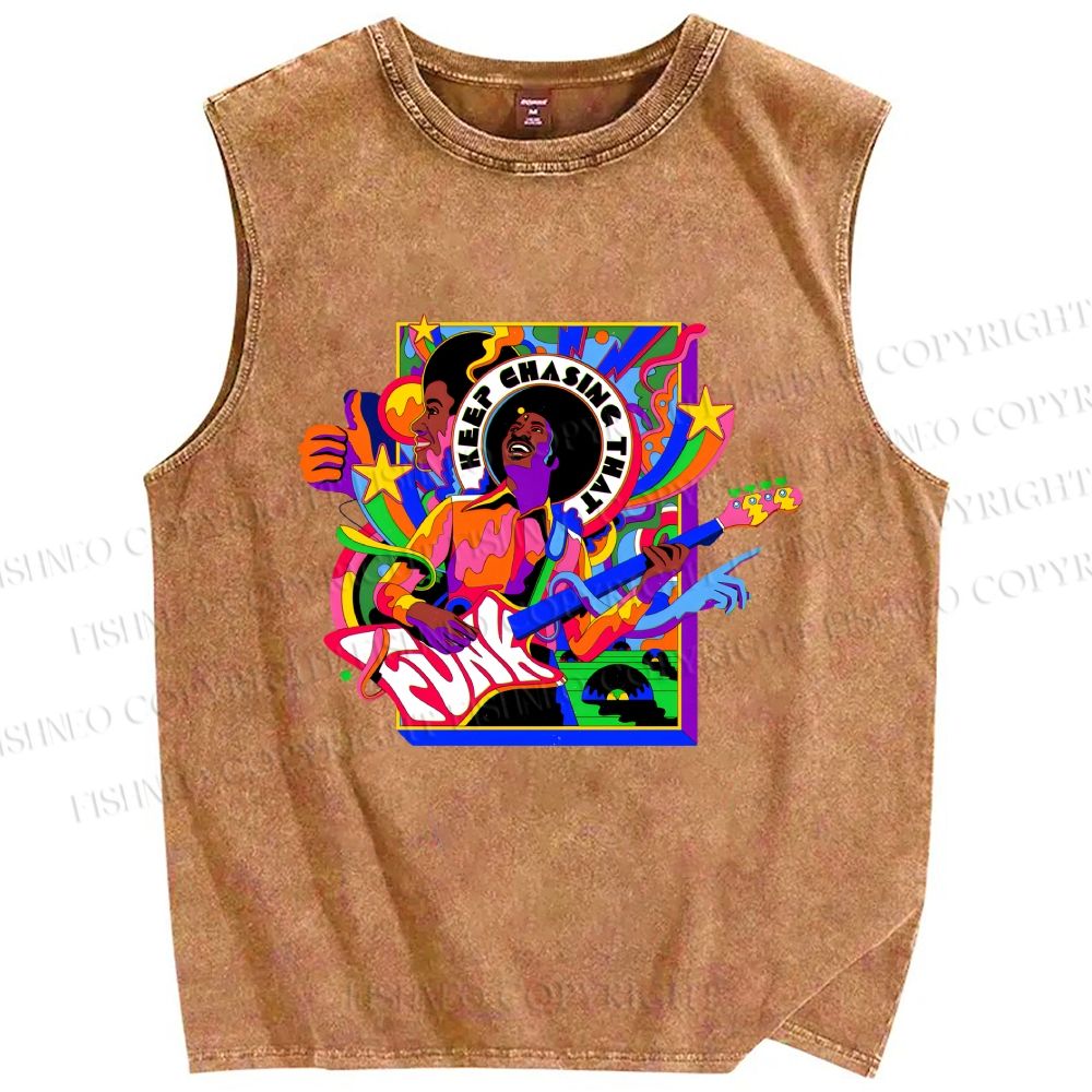 Unisex Colorful Funk Musician Printed Washed Tank Top