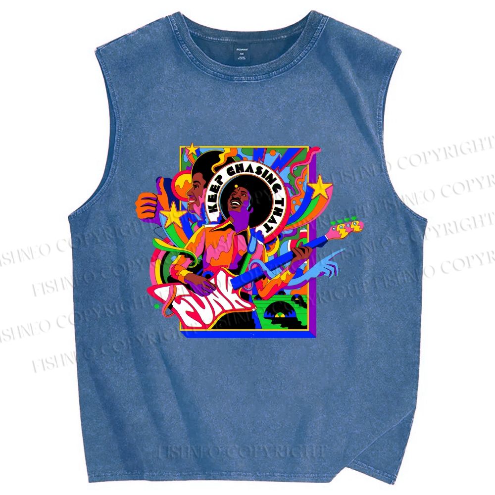 Unisex Colorful Funk Musician Printed Washed Tank Top