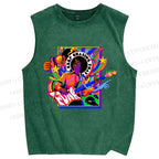 Unisex Colorful Funk Musician Printed Washed Tank Top