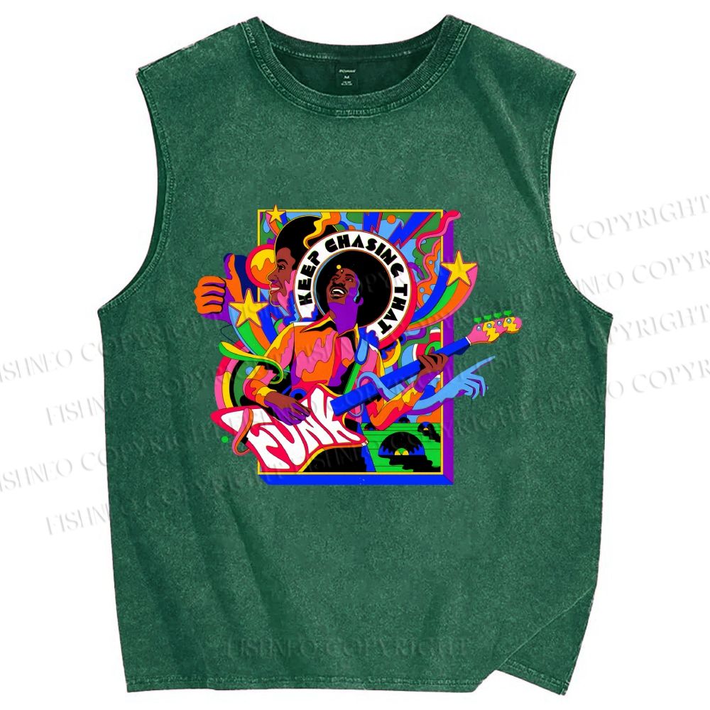 Unisex Colorful Funk Musician Printed Washed Tank Top