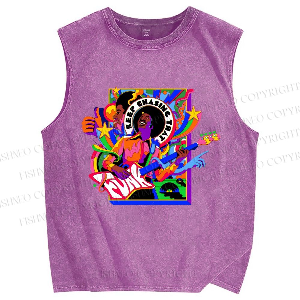 Unisex Colorful Funk Musician Printed Washed Tank Top