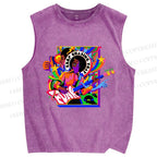 Unisex Colorful Funk Musician Printed Washed Tank Top