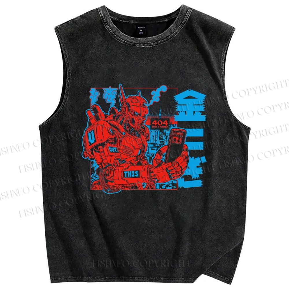 Unisex 404 Tech Warrior Printed Washed Tank Top