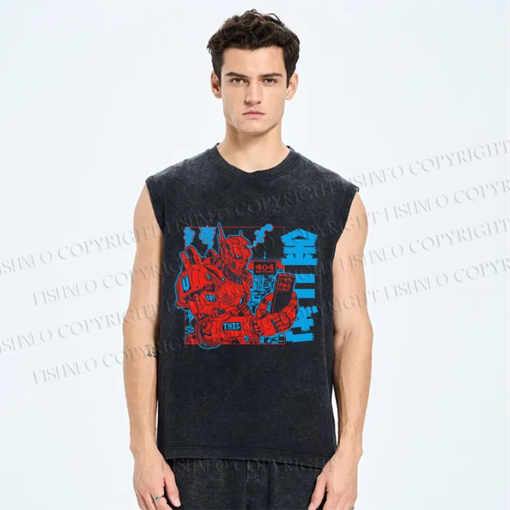 Unisex 404 Tech Warrior Printed Washed Tank Top