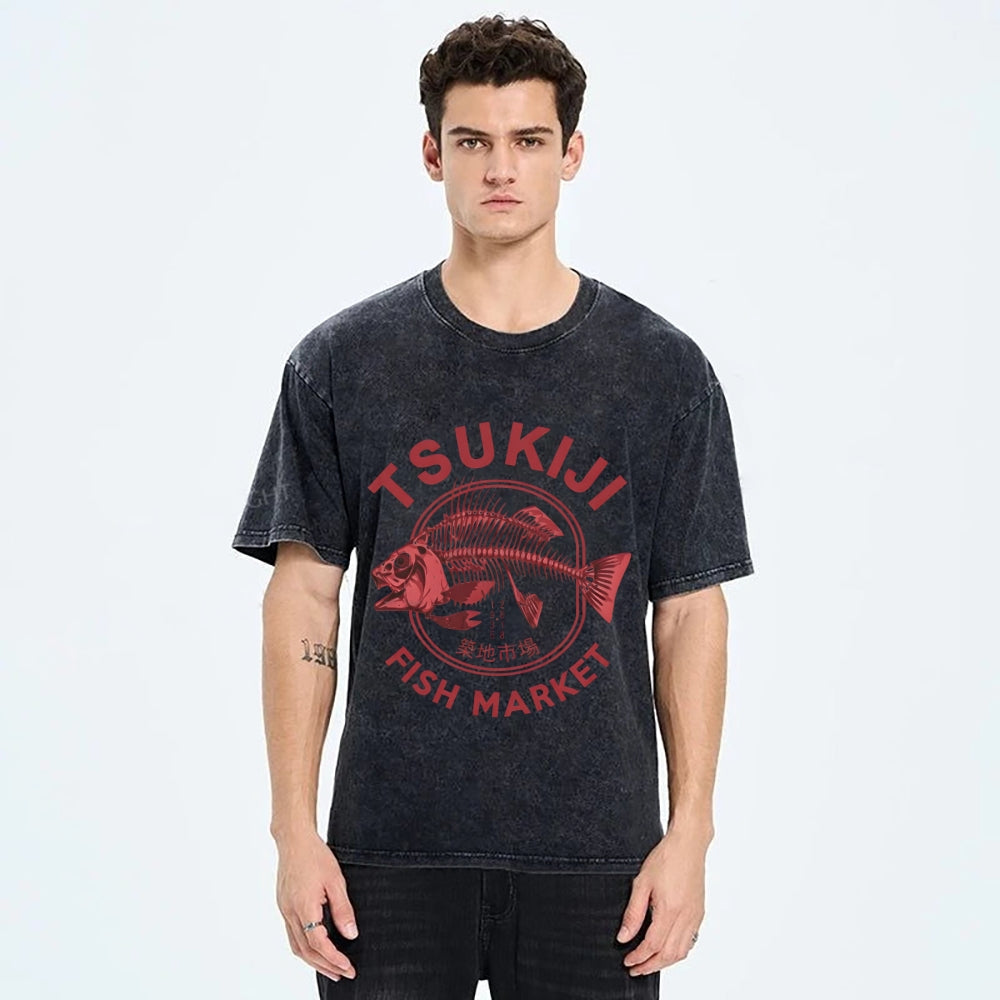 Tokyo Tsukiji Fish Market Vintage Japan Washed T-Shirt