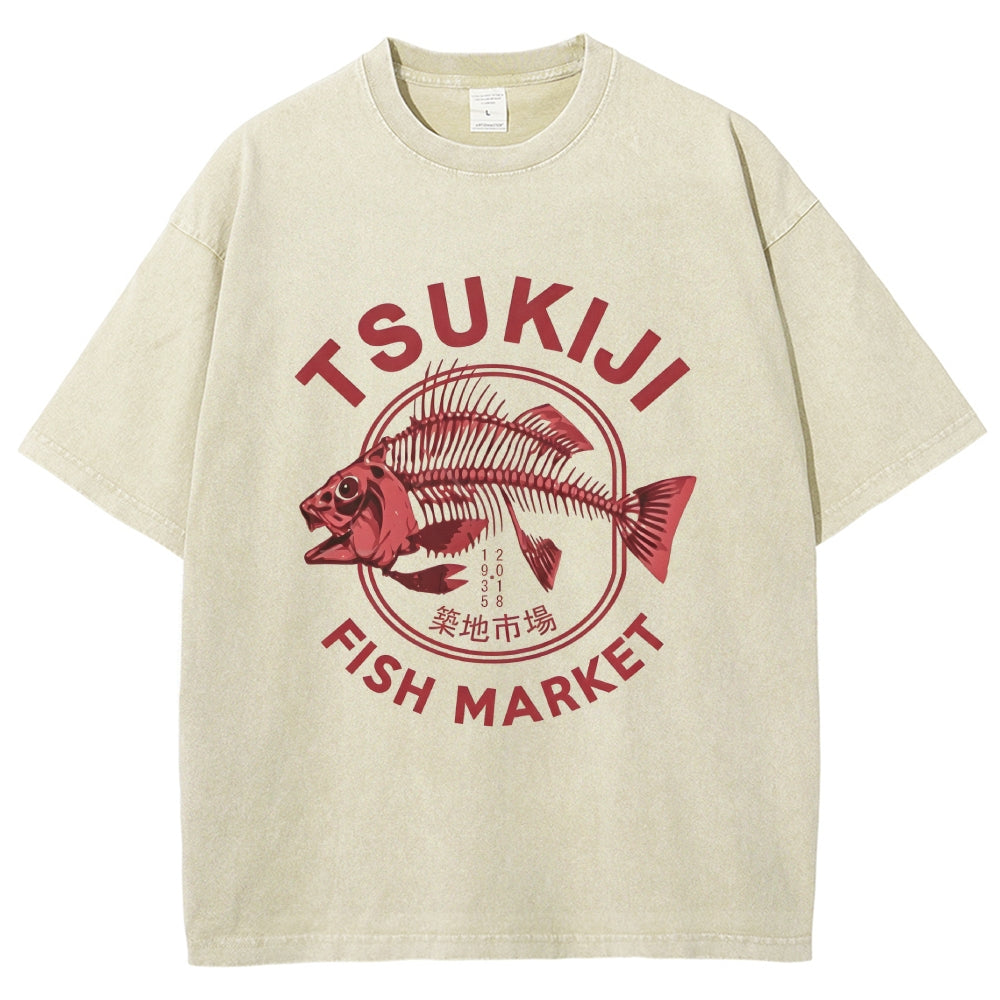 Tokyo Tsukiji Fish Market Vintage Japan Washed T-Shirt