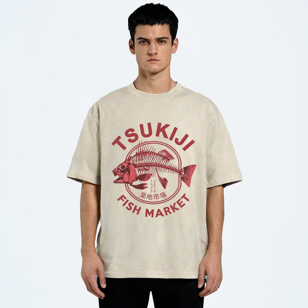 Tokyo Tsukiji Fish Market Vintage Japan Washed T-Shirt