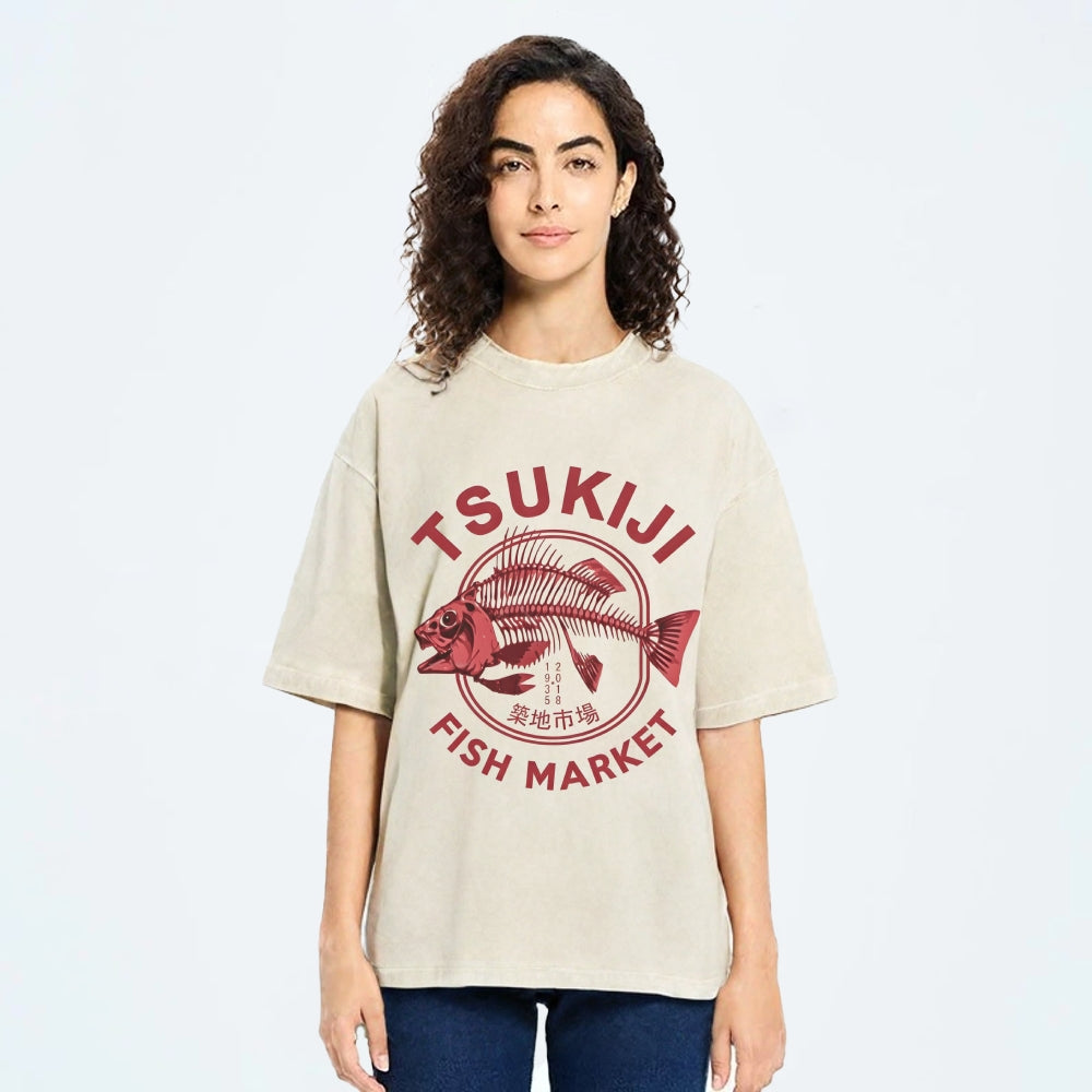 Tokyo Tsukiji Fish Market Vintage Japan Washed T-Shirt