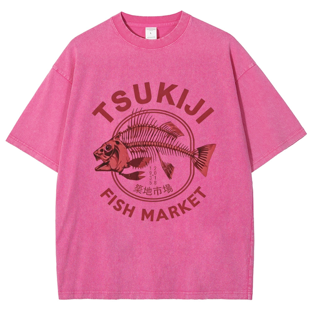 Tokyo Tsukiji Fish Market Vintage Japan Washed T-Shirt