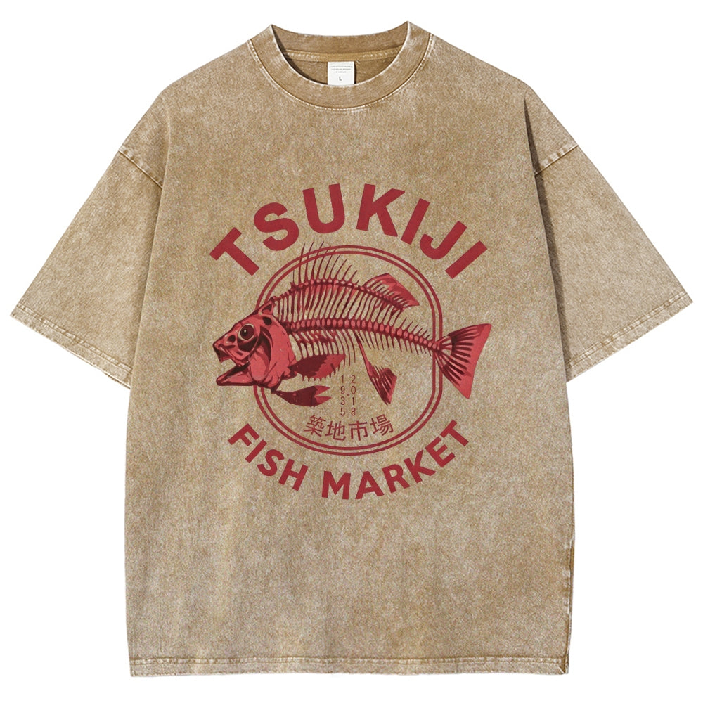 Tokyo Tsukiji Fish Market Vintage Japan Washed T-Shirt
