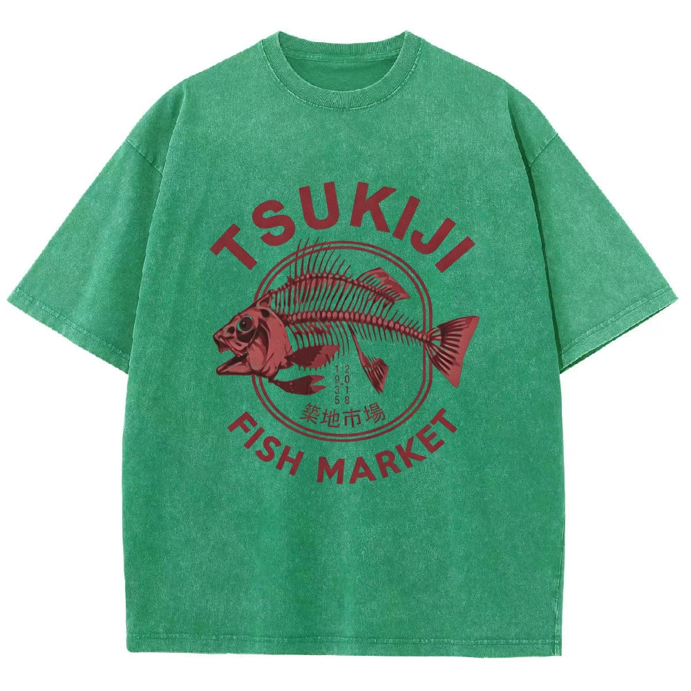 Tokyo Tsukiji Fish Market Vintage Japan Washed T-Shirt