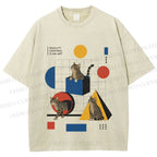 Unisex Bauhaus Geometry And Cats Printed Washed Tee