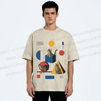 Unisex Bauhaus Geometry And Cats Printed Washed Tee
