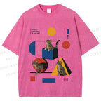 Unisex Bauhaus Geometry And Cats Printed Washed Tee