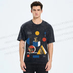 Unisex Bauhaus Geometry And Cats Printed Washed Tee