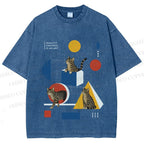 Unisex Bauhaus Geometry And Cats Printed Washed Tee