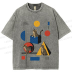 Unisex Bauhaus Geometry And Cats Printed Washed Tee