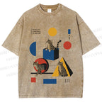 Unisex Bauhaus Geometry And Cats Printed Washed Tee