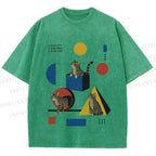 Unisex Bauhaus Geometry And Cats Printed Washed Tee