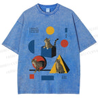 Unisex Bauhaus Geometry And Cats Printed Washed Tee