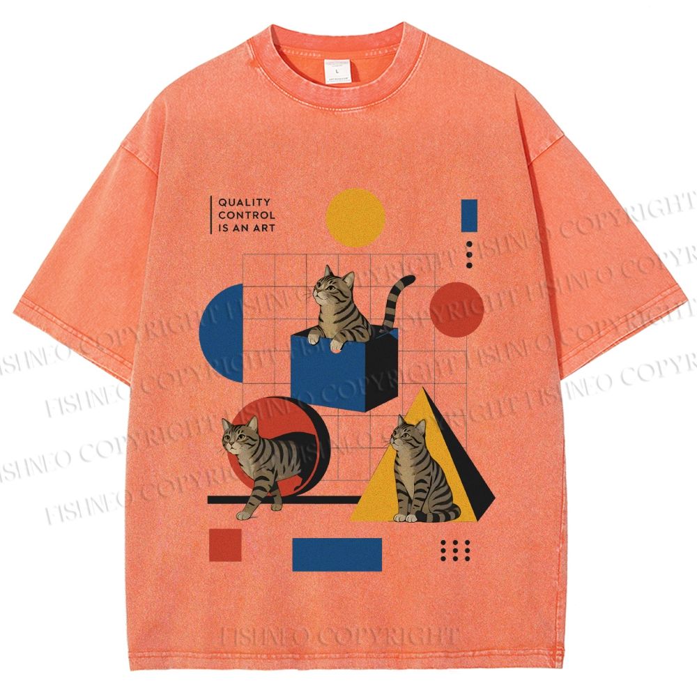 Unisex Bauhaus Geometry And Cats Printed Washed Tee