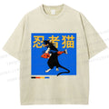 Unisex Ninja Cat Printed Washed Tee