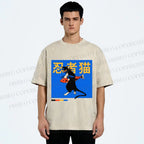 Unisex Ninja Cat Printed Washed Tee