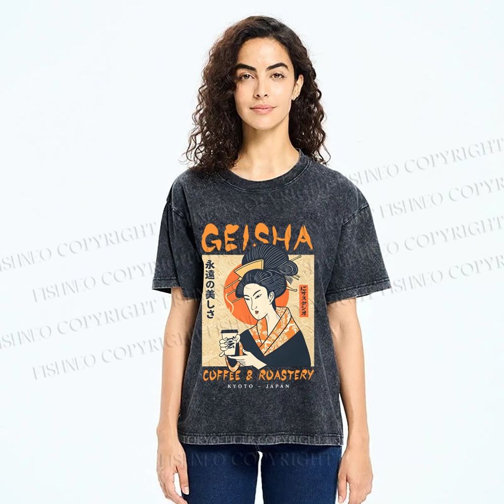 Unisex Geisha Coffee Printed Washed Tee