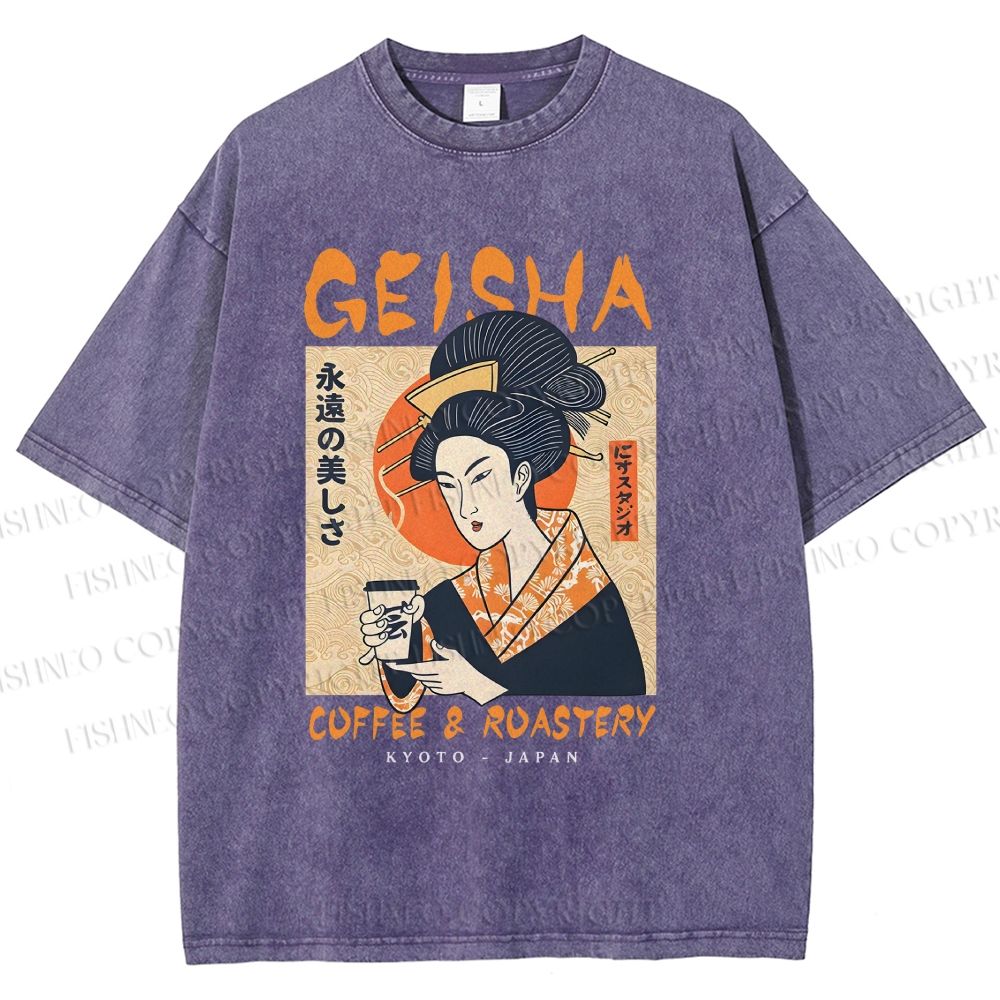 Unisex Geisha Coffee Printed Washed Tee