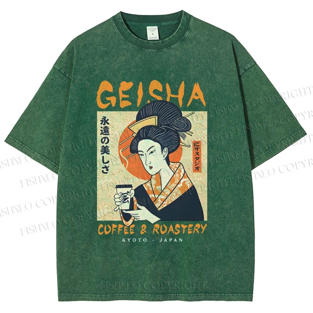 Unisex Geisha Coffee Printed Washed Tee