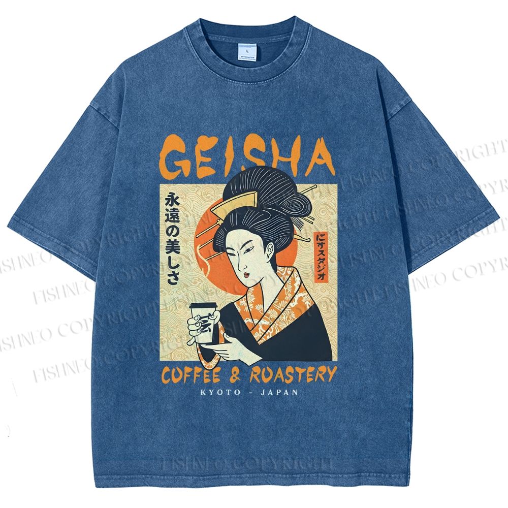 Unisex Geisha Coffee Printed Washed Tee