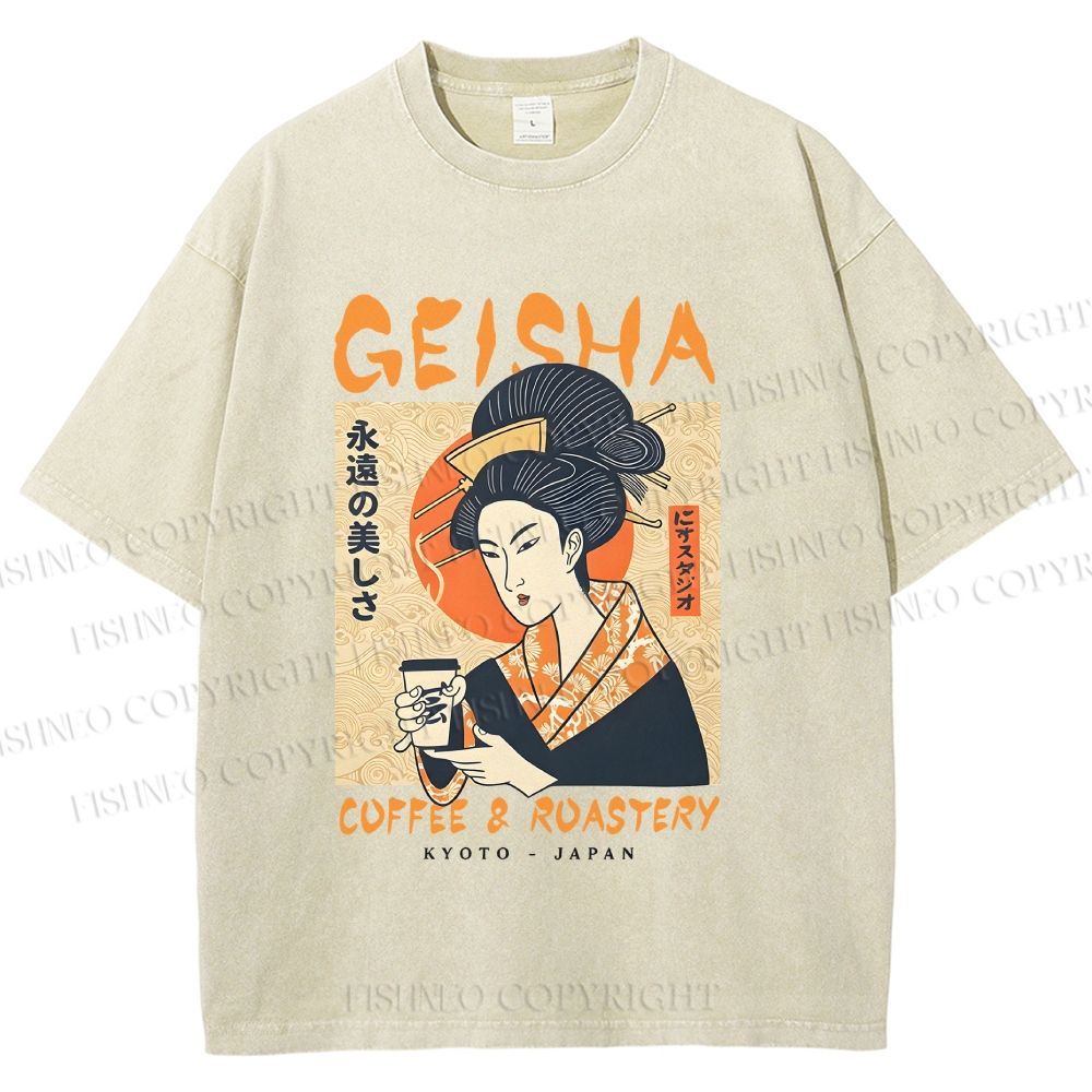 Unisex Geisha Coffee Printed Washed Tee