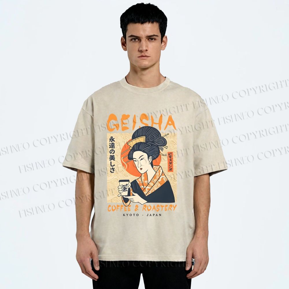 Unisex Geisha Coffee Printed Washed Tee