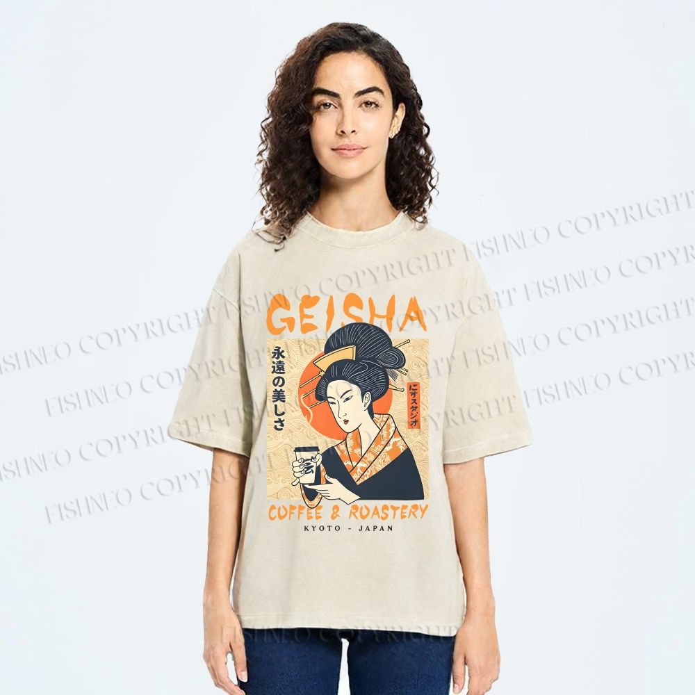 Unisex Geisha Coffee Printed Washed Tee
