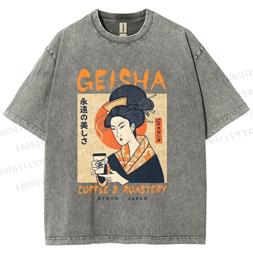 Unisex Geisha Coffee Printed Washed Tee