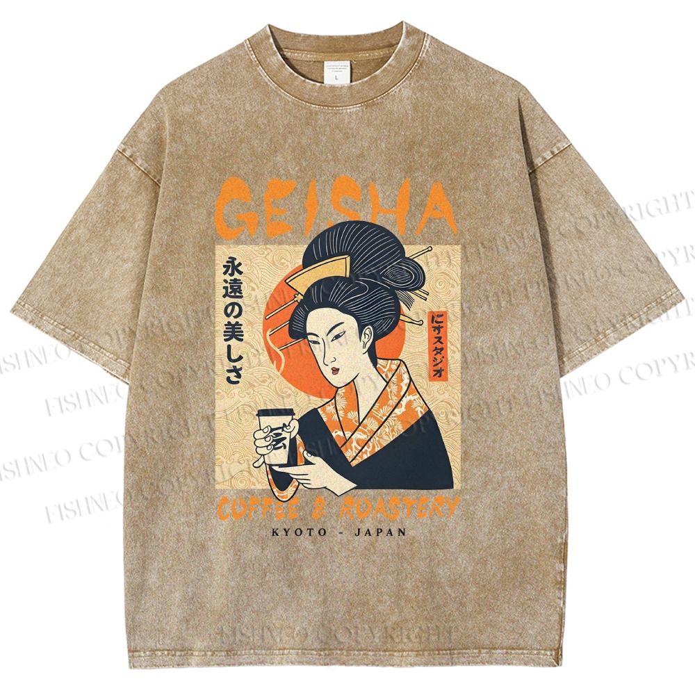 Unisex Geisha Coffee Printed Washed Tee