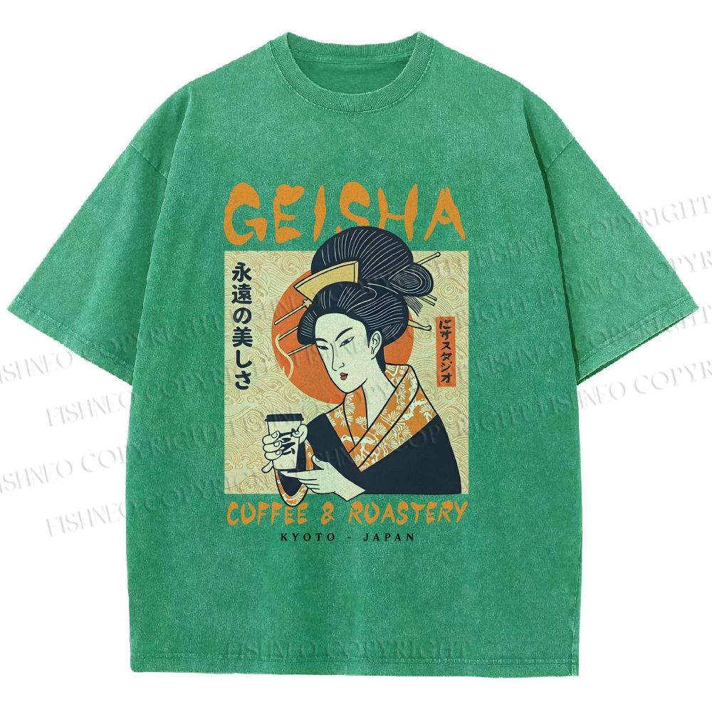 Unisex Geisha Coffee Printed Washed Tee