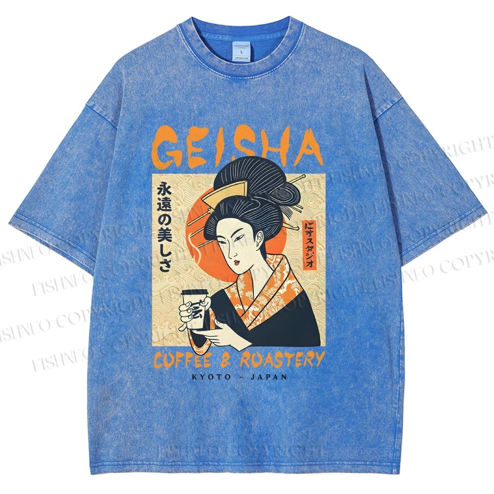 Unisex Geisha Coffee Printed Washed Tee