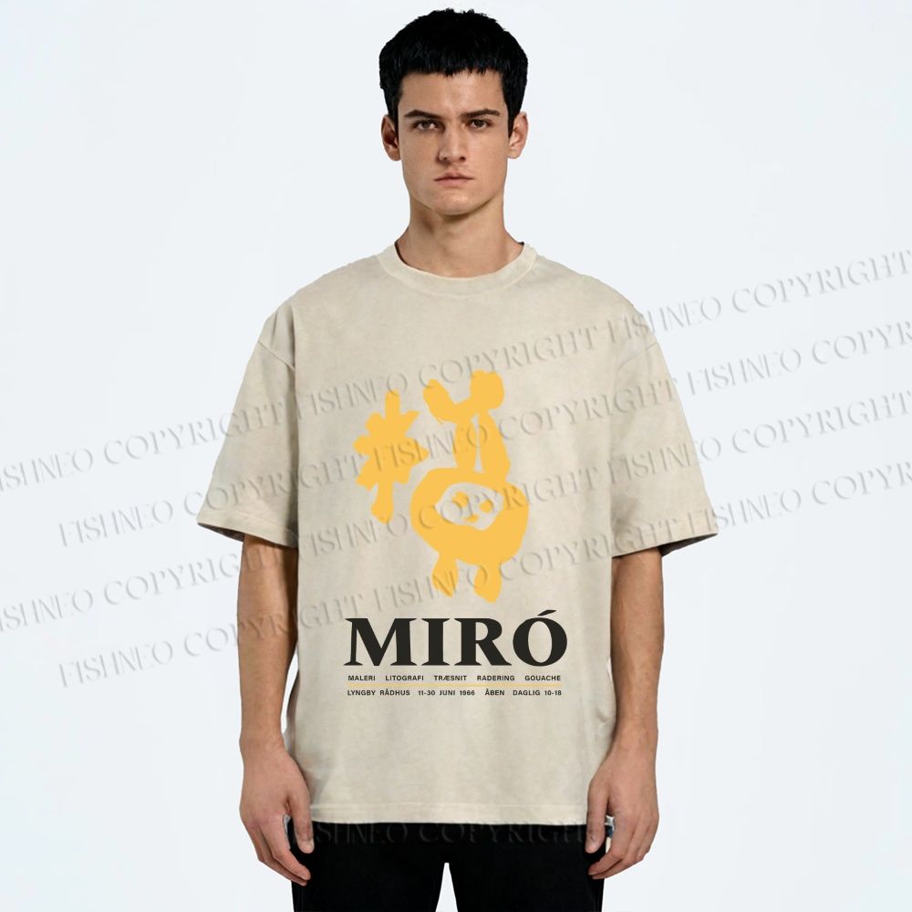 Unisex Miro Yellow Art Exhibition Printed Washed Tee