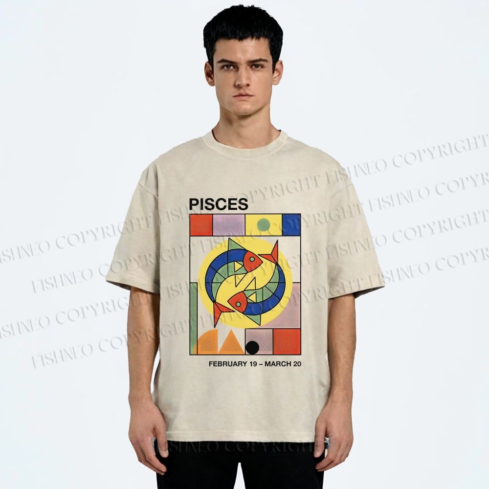 Unisex Bauhaus Pisces Printed Washed Tee
