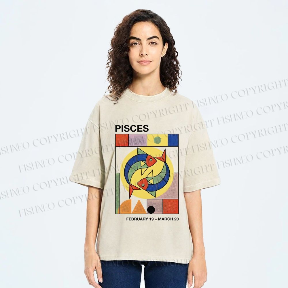 Unisex Bauhaus Pisces Printed Washed Tee
