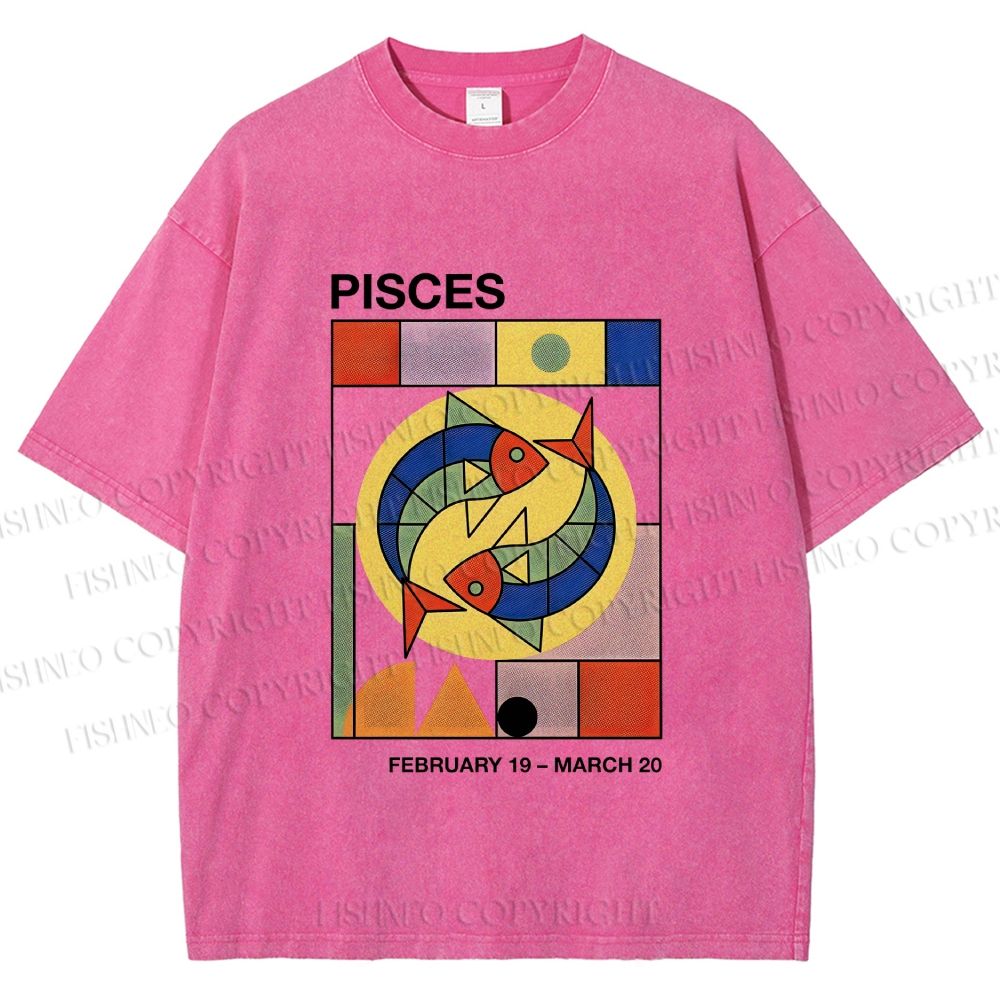 Unisex Bauhaus Pisces Printed Washed Tee