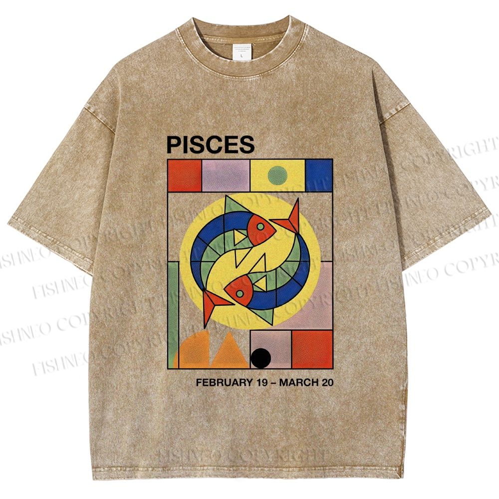 Unisex Bauhaus Pisces Printed Washed Tee