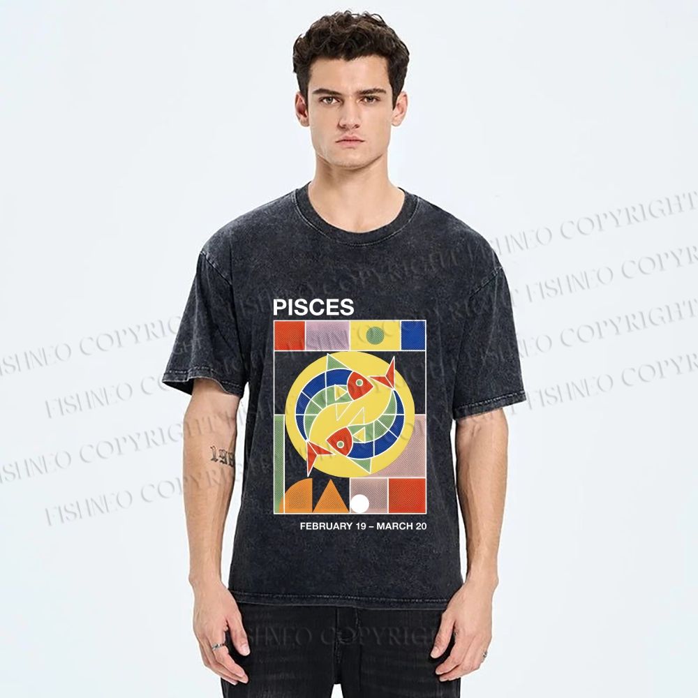 Unisex Bauhaus Pisces Printed Washed Tee