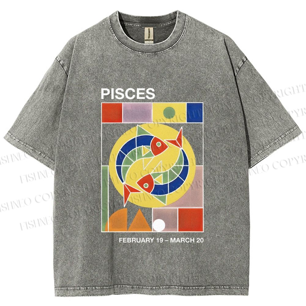 Unisex Bauhaus Pisces Printed Washed Tee