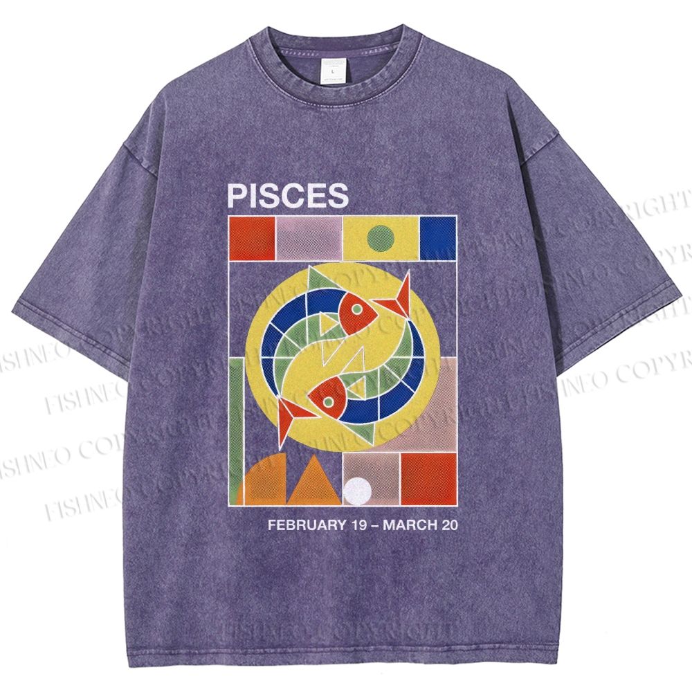 Unisex Bauhaus Pisces Printed Washed Tee