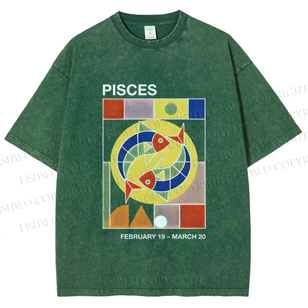 Unisex Bauhaus Pisces Printed Washed Tee
