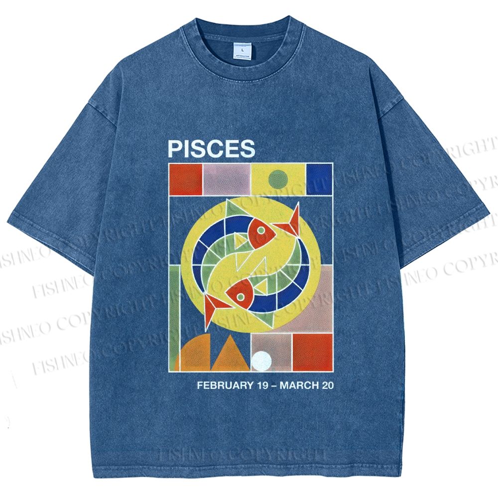 Unisex Bauhaus Pisces Printed Washed Tee