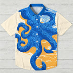 Japanese Ukiyo-e Blue Octopus Hawaiian Shirt