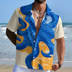 Japanese Ukiyo-e Blue Octopus Hawaiian Shirt